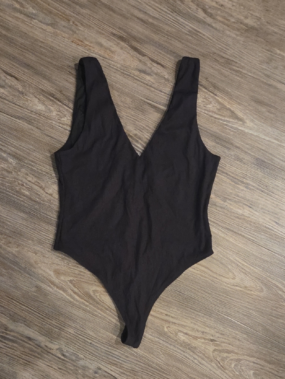 House of Harlow 1960 Black Deep V Ribbed Bodysuit